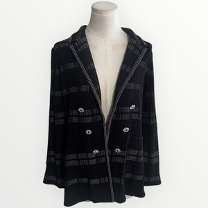 MISOOK Black Purple Plaid Faux Double-Breasted Blazer Pearl Jewel Buttons M Work